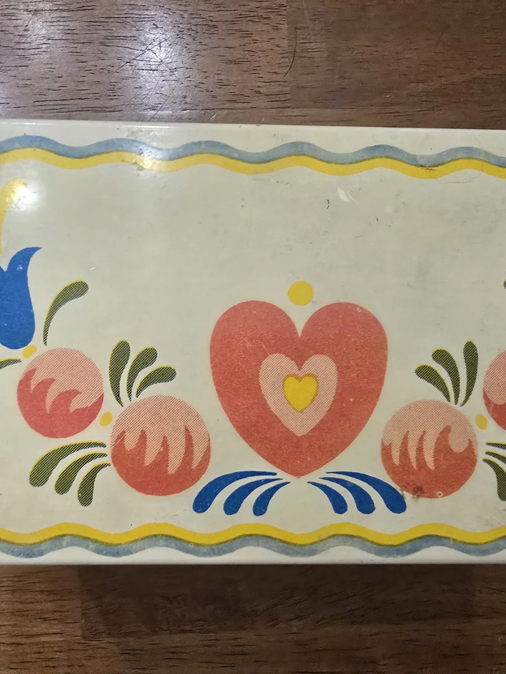 VTG 1950s Ohio Art Tin Litho Recipe Box Cream Dutch Floral Folk Art Mid Century